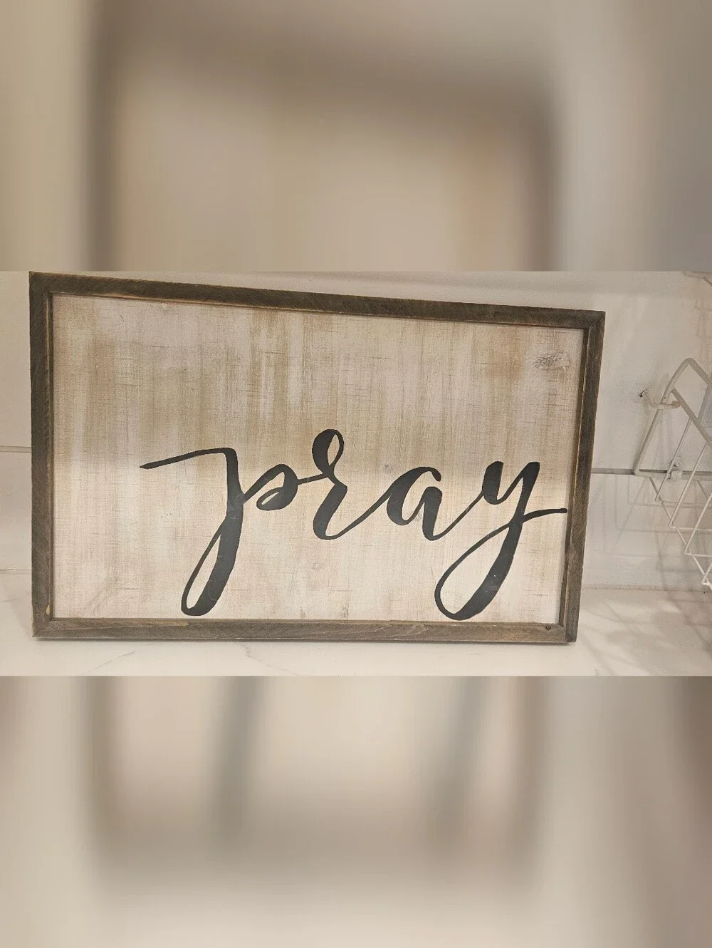 Pray Script Wall Art Sign - Black on Distressed White